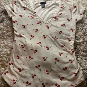 rue 21 white cherry tshirt, size small